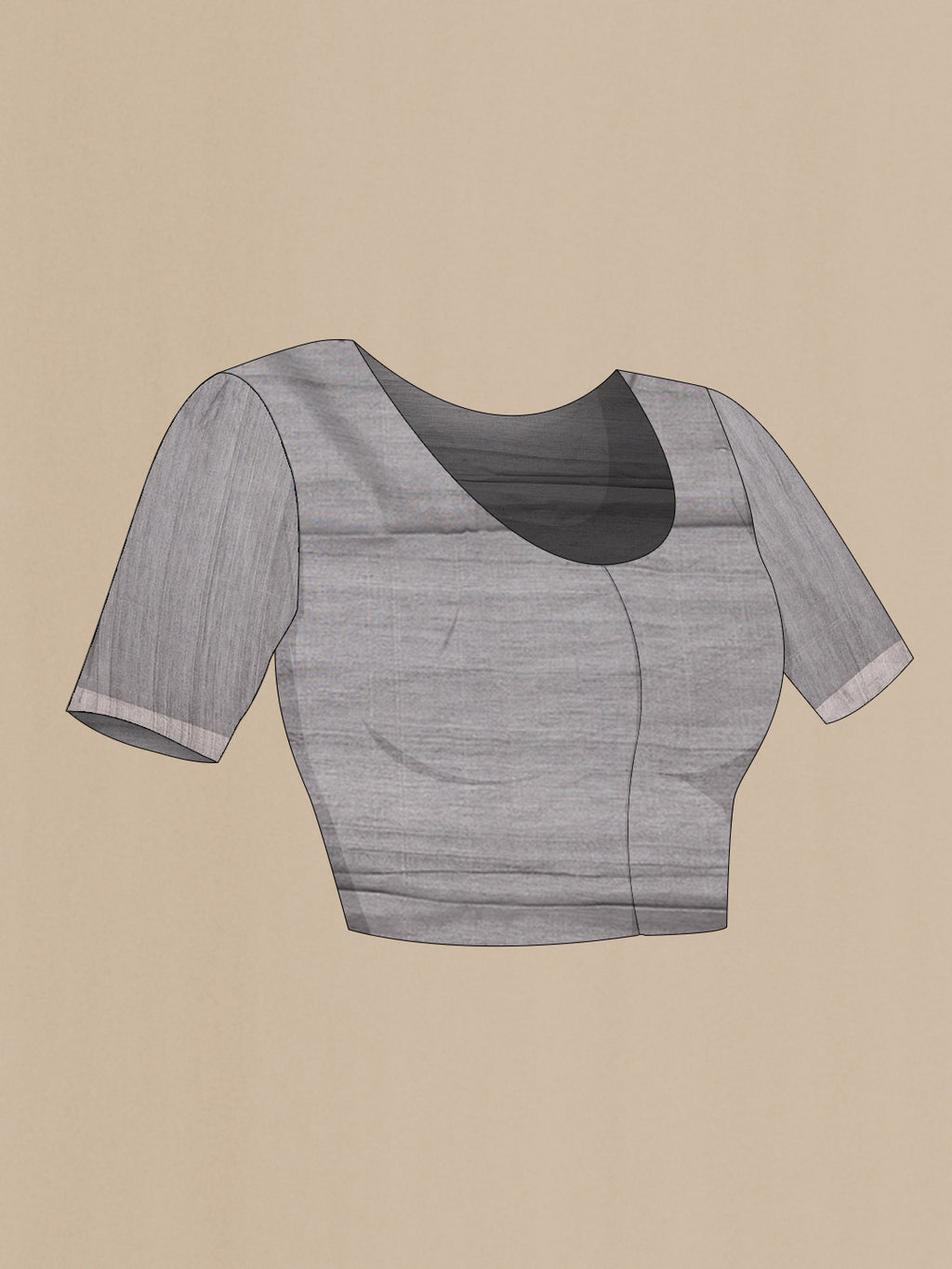 Close up image of the blouse of Grey Dual Tone Organza Silk Saree with Zari Brocade on the body and Zari Border. 