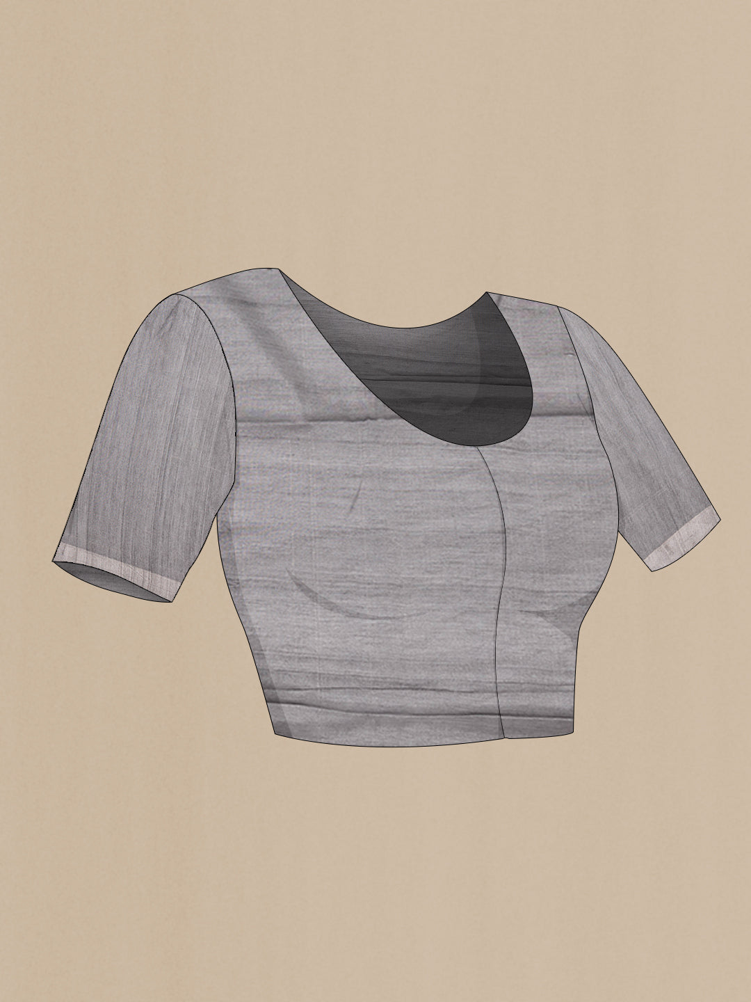 Close up image of the blouse of Grey Dual Tone Organza Silk Saree with Zari Brocade on the body and Zari Border. 