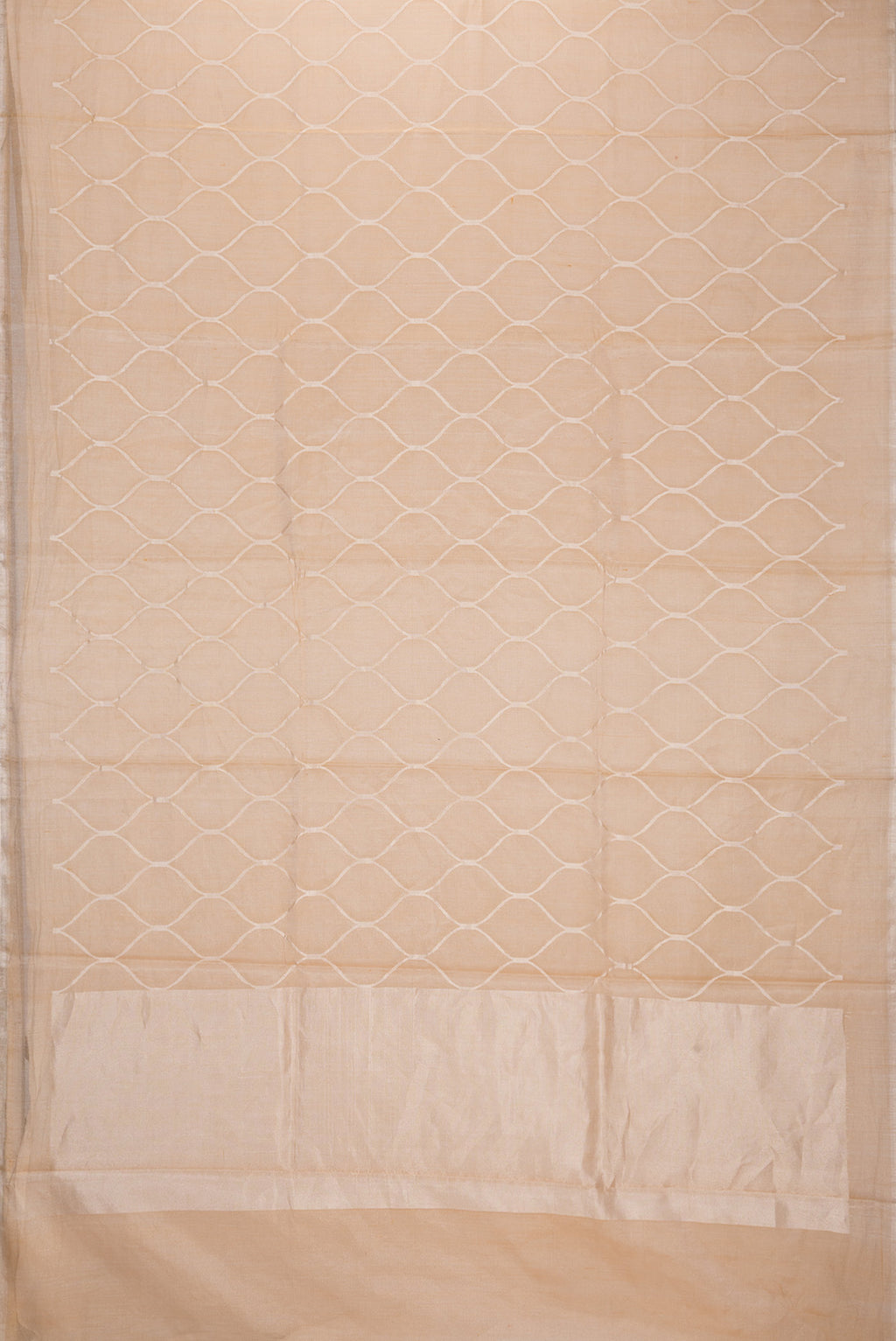 Flat view of Sandal Dual Tone Organza Silk Saree with Zari Brocade on the body and Zari Border. 