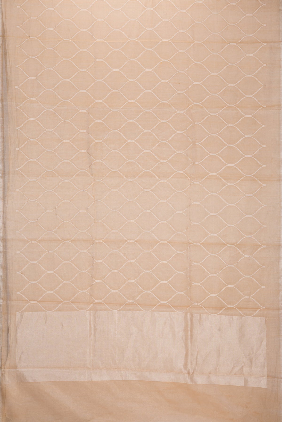 Flat view of Sandal Dual Tone Organza Silk Saree with Zari Brocade on the body and Zari Border. 