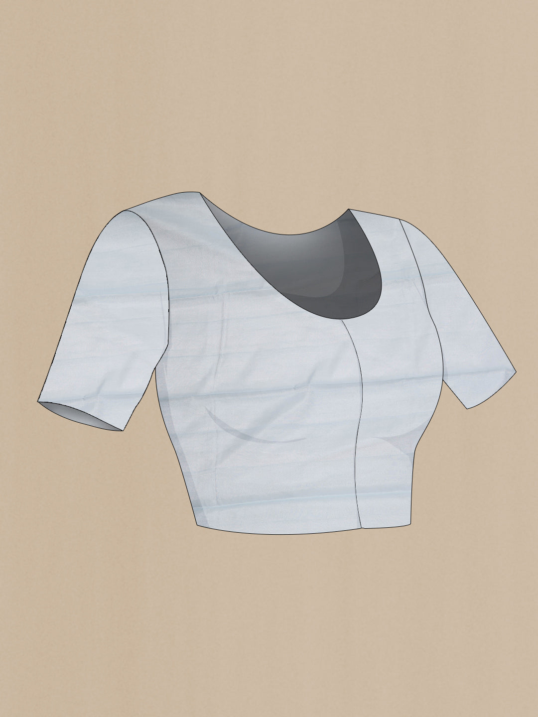 Close up image of the blouse of Light Blue Dual Tone Chanderi Tissue Silk Saree with Thread Butta on the body and Plain Border. 