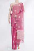 Pink Tussar Saree with Checked design on the body and Zari Border.  displayed on a mannequin