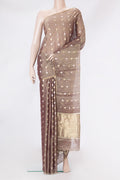 Brown Dual Tone Tussar Silk Saree with Zari Butta on the body and Thin Zari Line.  displayed on a mannequin
