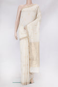White Tussar Silk Saree with Zari Butta on the body and Zari Border.  displayed on a mannequin
