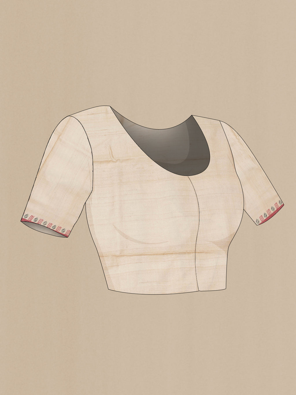 Close up image of the blouse of Beige Dual Tone Tussar Silk Saree with Thread Butta on the body and Thread Border. 