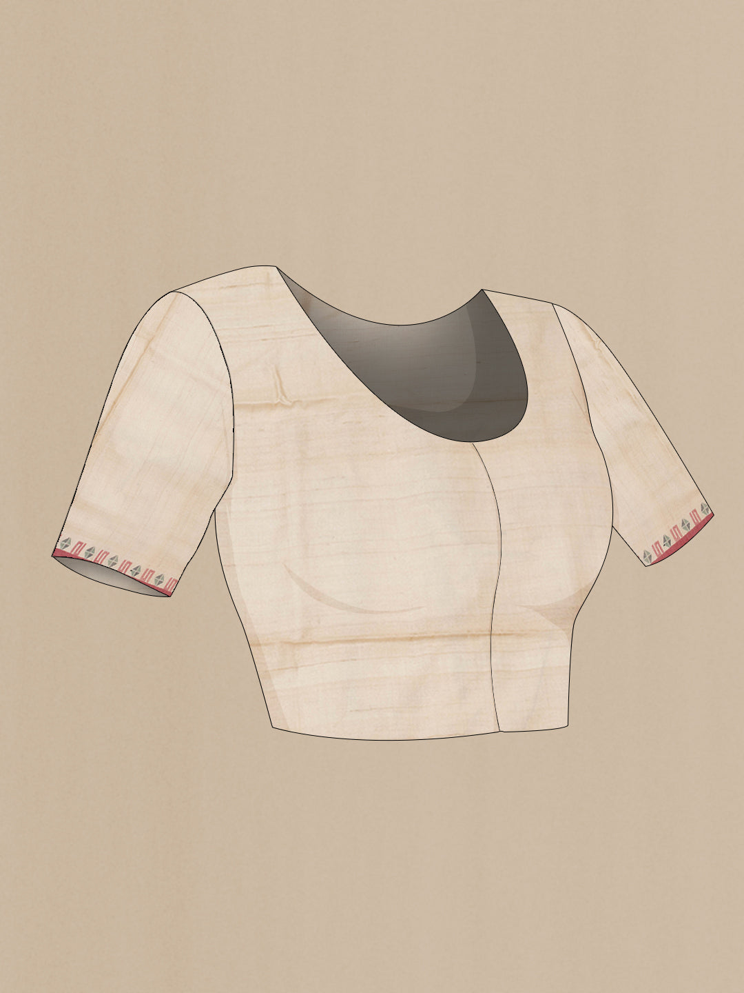 Close up image of the blouse of Beige Dual Tone Tussar Silk Saree with Thread Butta on the body and Thread Border. 