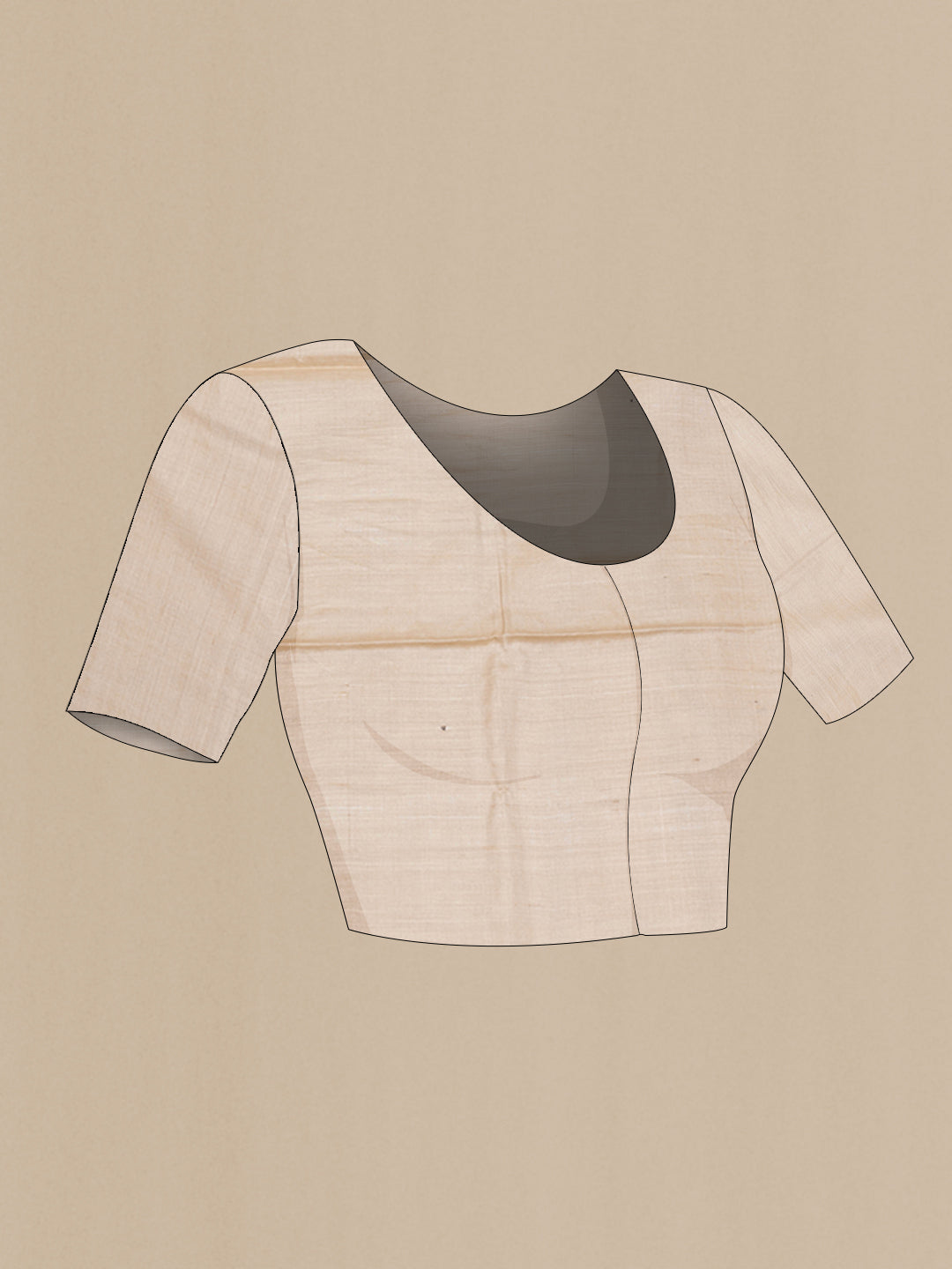Close up image of the blouse of Beige Dual Tone Tussar Silk Saree with Thread Butta on the body and Thread Border. 