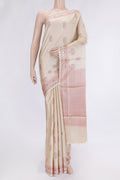 Beige Dual Tone Tussar Silk Saree with Thread Butta on the body and Thread Border.  displayed on a mannequin