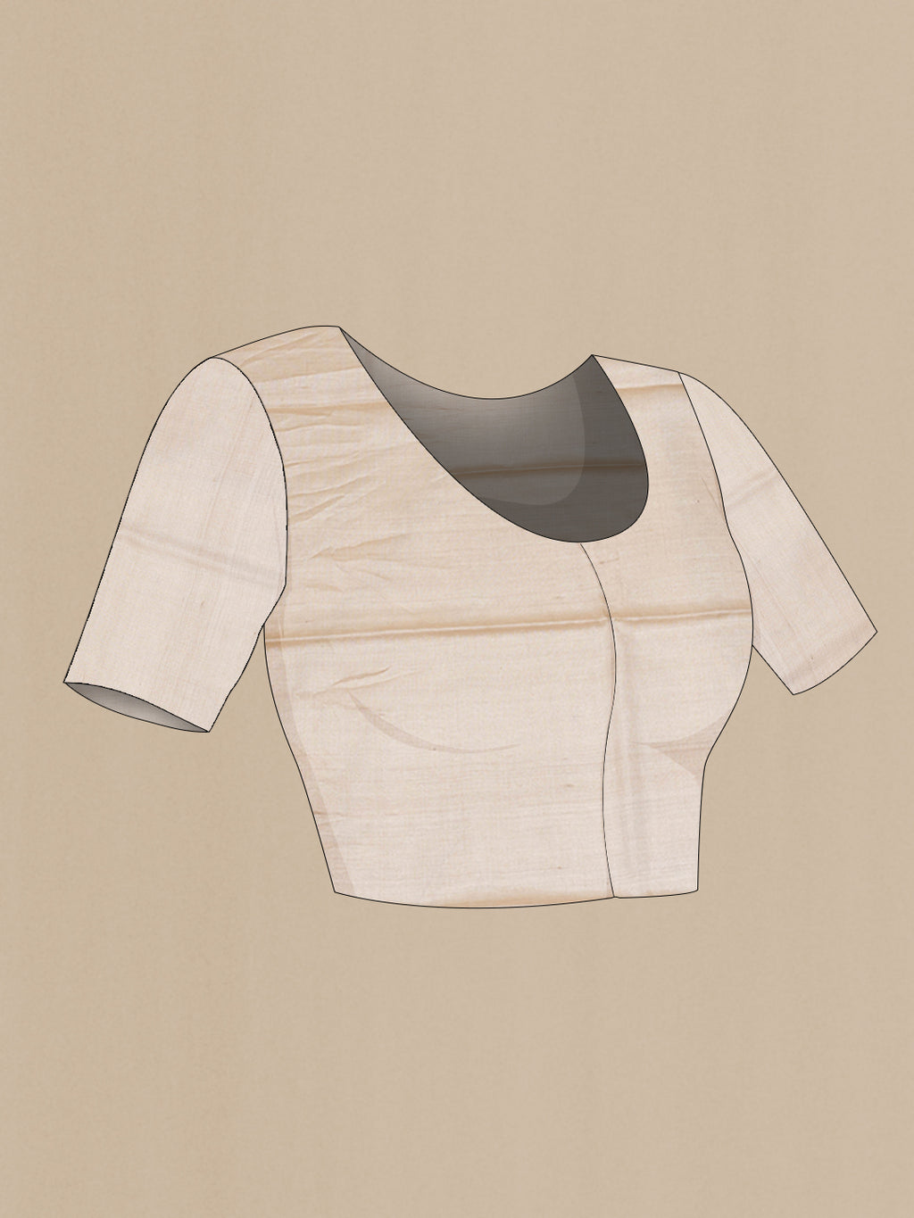 Close up image of the blouse of Beige Dual Tone Tussar Silk Saree with Thread Butta on the body and Thread Border. 