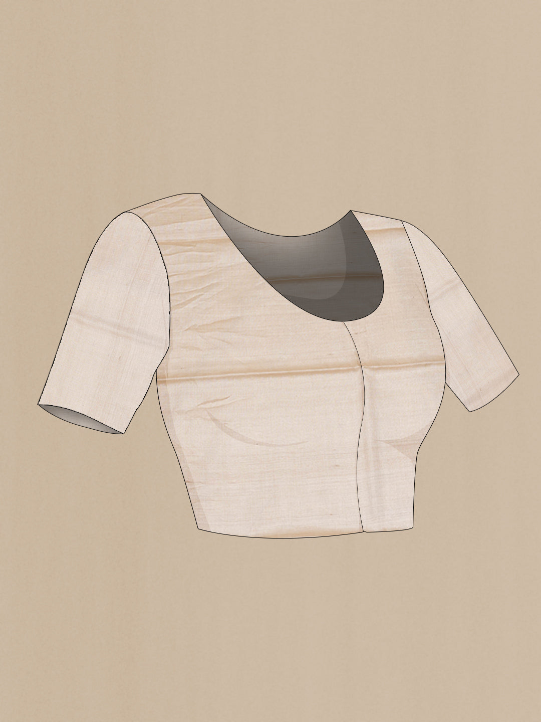Close up image of the blouse of Beige Dual Tone Tussar Silk Saree with Thread Butta on the body and Thread Border. 