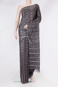 Grey Dual Tone Tussar Silk Saree with Zari Butta on the body and Zari Border.  displayed on a mannequin