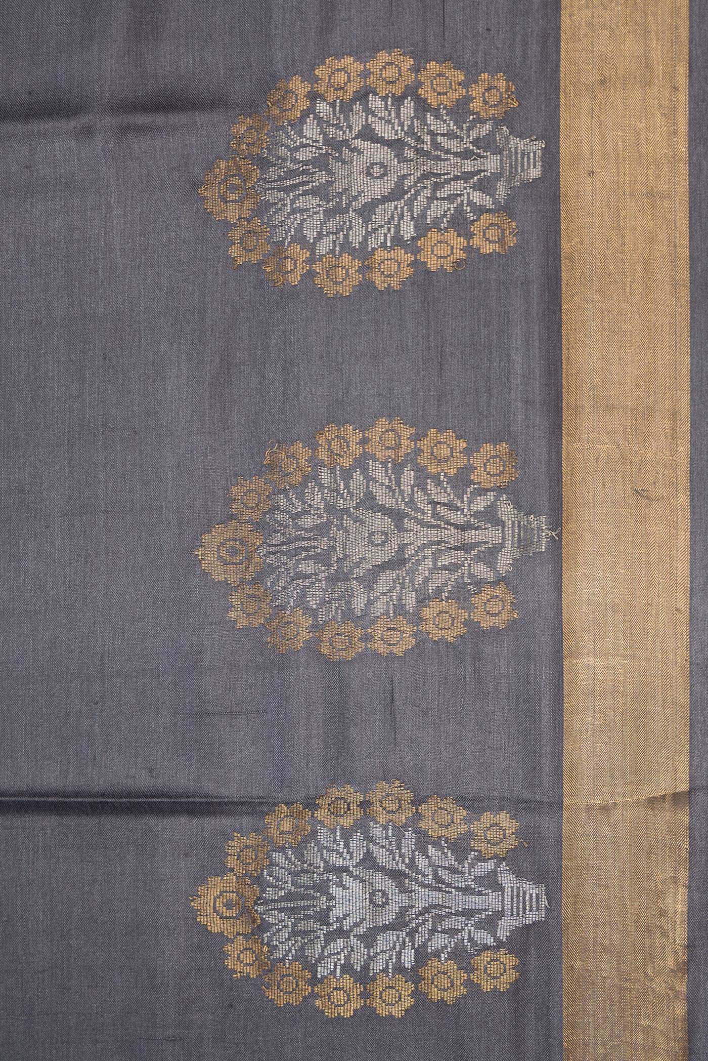 Border image of Grey Dual Tone Tussar Silk Saree with Plain Body and Fancy Border. 