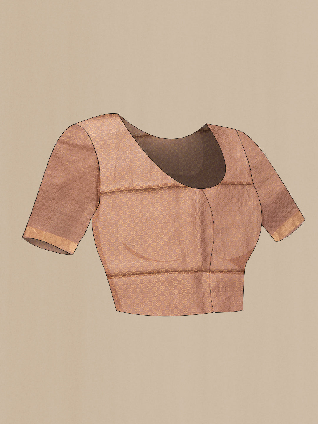 Close up image of the blouse of Brown Dual Tone Tussar Silk Saree with Plain Body and Fancy Border. 