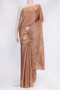 Brown Dual Tone Tussar Silk Saree with Plain Body and Fancy Border.  displayed on a mannequin