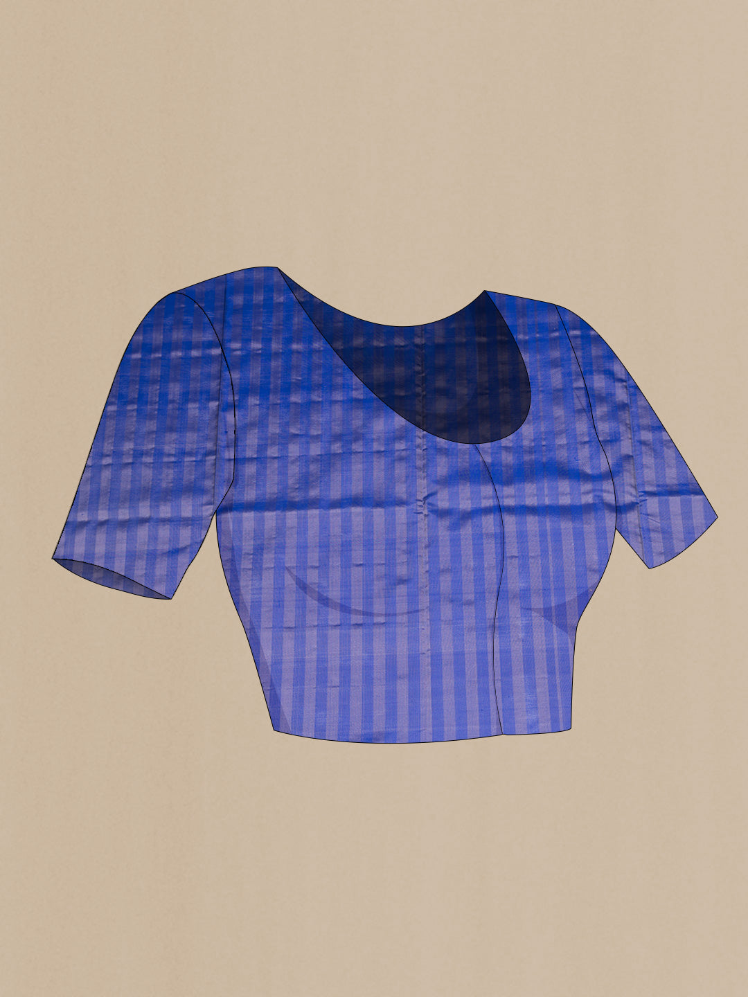 Close up image of the blouse of Sky Blue Dual Tone Soft Silk Saree with Checked design on the body and Without Border. 