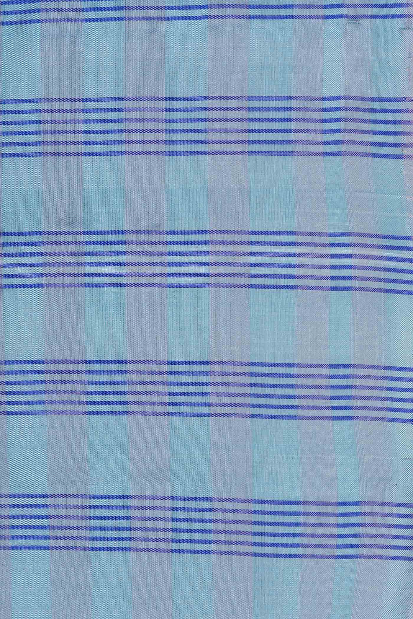 Border image of Sky Blue Dual Tone Soft Silk Saree with Checked design on the body and Without Border. 