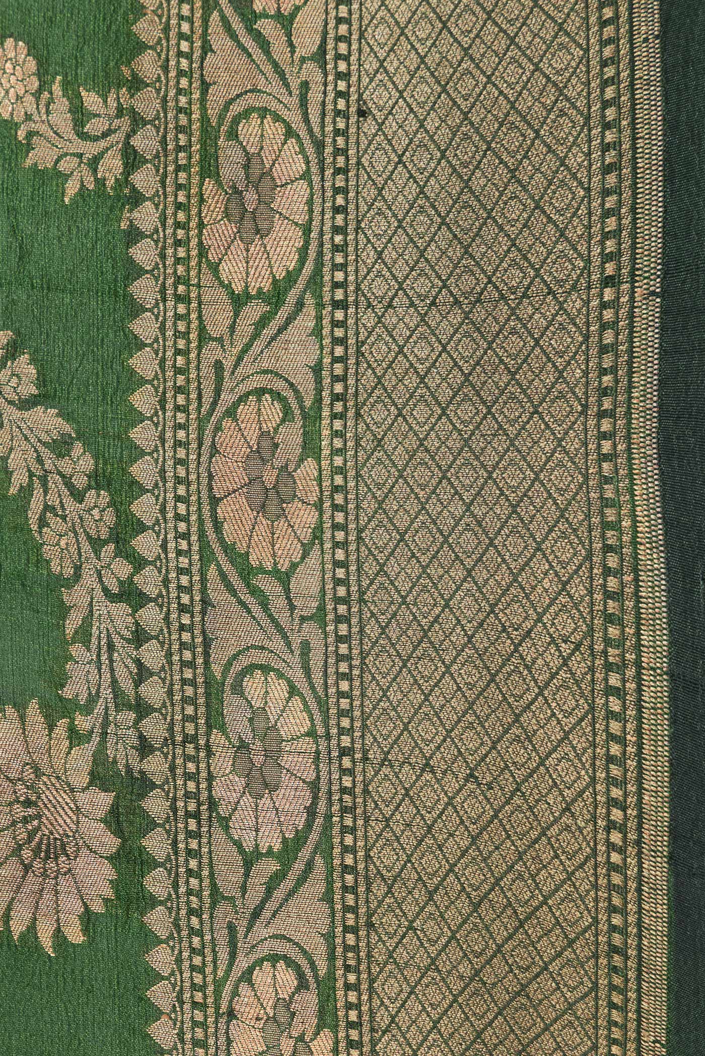 Border image of Bottle Green Dual Tone Tussar Silk Saree with Zari Brocade on the body and Zari Border. 