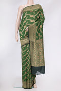 Bottle Green Dual Tone Tussar Silk Saree with Zari Brocade on the body and Zari Border.  displayed on a mannequin