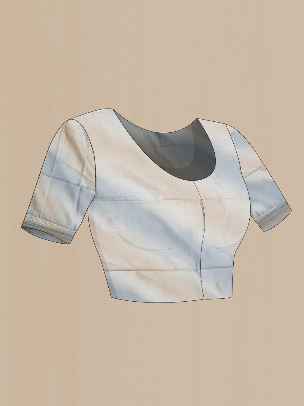 Close up image of the blouse of Multi Color Banarasi Raw Silk Saree with Zari Butta on the body and Zari Border