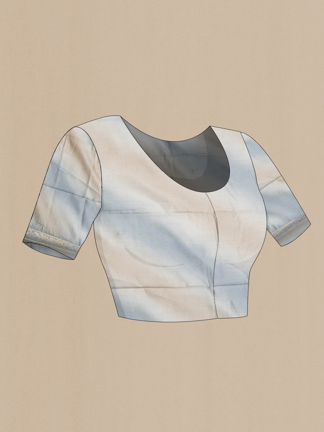 Close up image of the blouse of Multi Color Banarasi Raw Silk Saree with Zari Butta on the body and Zari Border