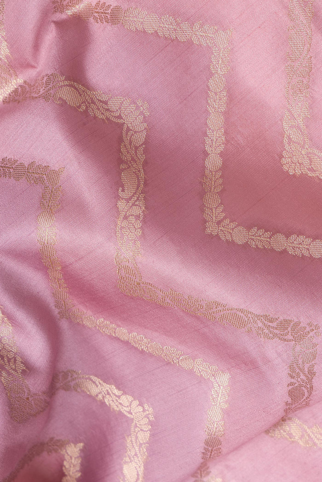 Close up of Purple Dual Tone Banarasi Raw Silk Saree with Zari Brocade on the body and Zari Border.  displaying folds