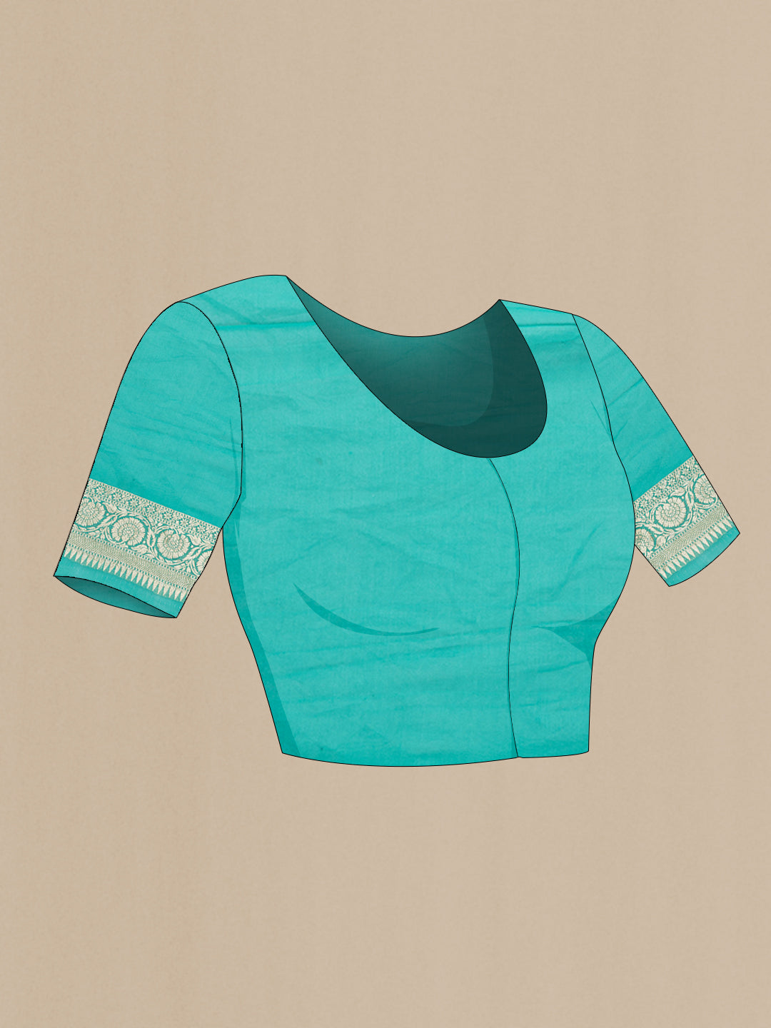 Close up image of the blouse of Sea Green Dual Tone Banarasi Georgette Saree with Zari Brocade on the body and Zari Border. 
