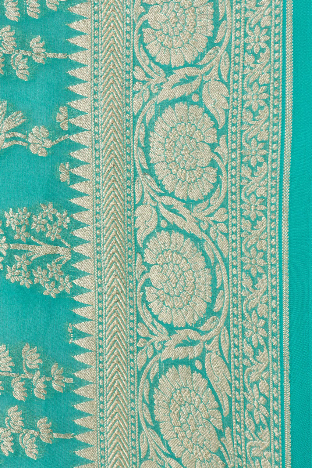 Border image of Sea Green Dual Tone Banarasi Georgette Saree with Zari Brocade on the body and Zari Border. 