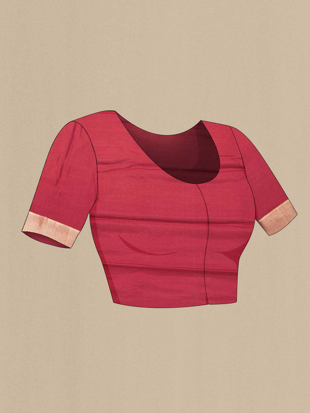 Close up image of the blouse of Red Dual Tone Mysore Georgette Saree with Zari Brocade on the body and Zari Border. 
