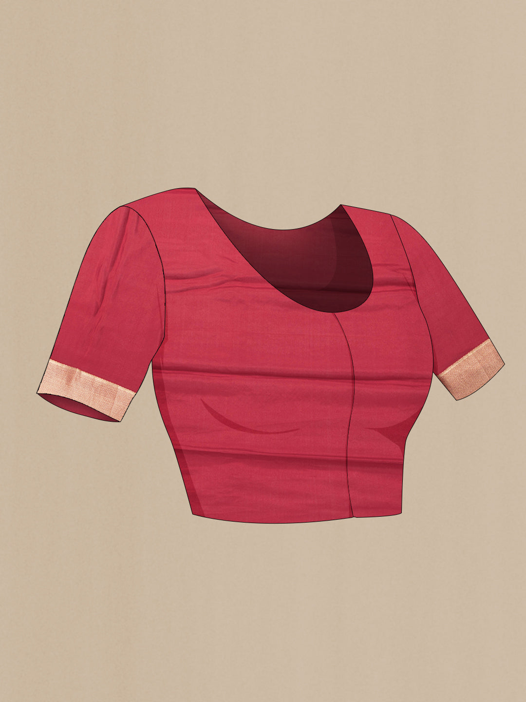 Close up image of the blouse of Red Dual Tone Mysore Georgette Saree with Zari Brocade on the body and Zari Border. 