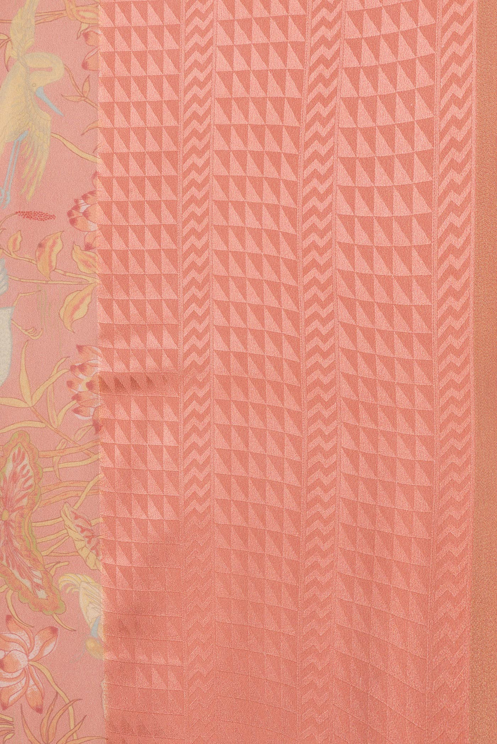 Border image of Peach Dual Tone Georgette Saree with Printed design on the body and Zari Border. 