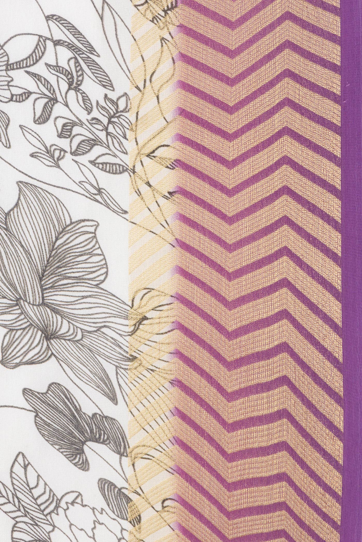 Border image of Off White Dual Tone Mysore Georgette Saree with Printed design on the body and Zari Border. 