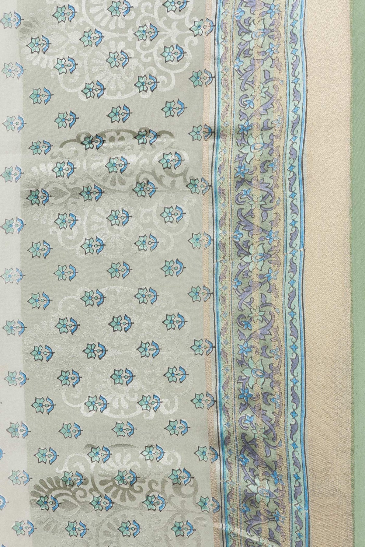 Border image of Grey Dual Tone Mysore Georgette Saree with Printed design on the body and Zari Border. 