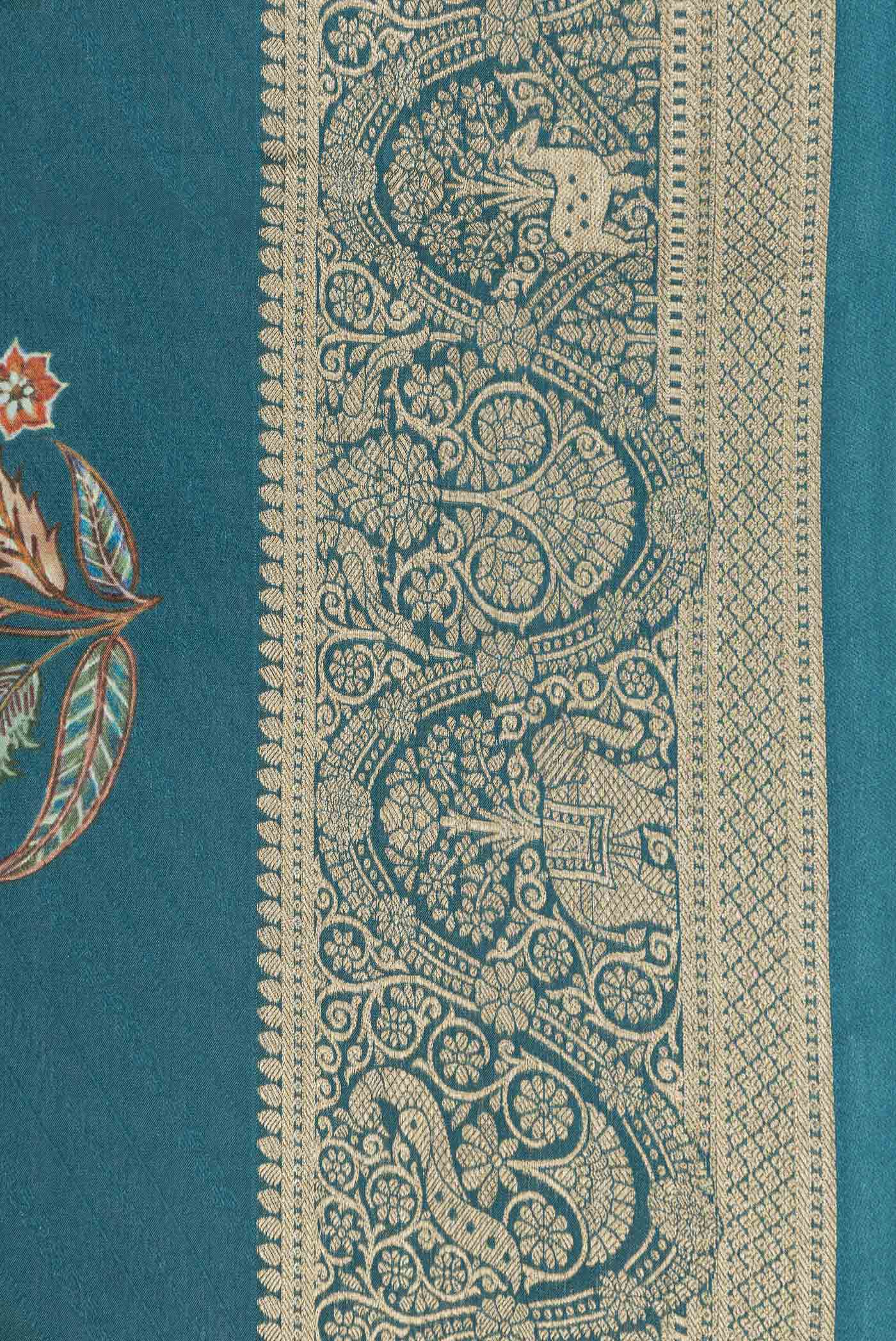Border image of Green Dual Tone Tussar Silk Saree with Printed design on the body and Zari Border