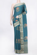 Green Dual Tone Tussar Silk Saree with Printed design on the body and Zari Border displayed on a mannequin