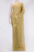 Pista Green Dual Tone Mysore Georgette Saree with Printed design on the body and Fancy Border.  displayed on a mannequin