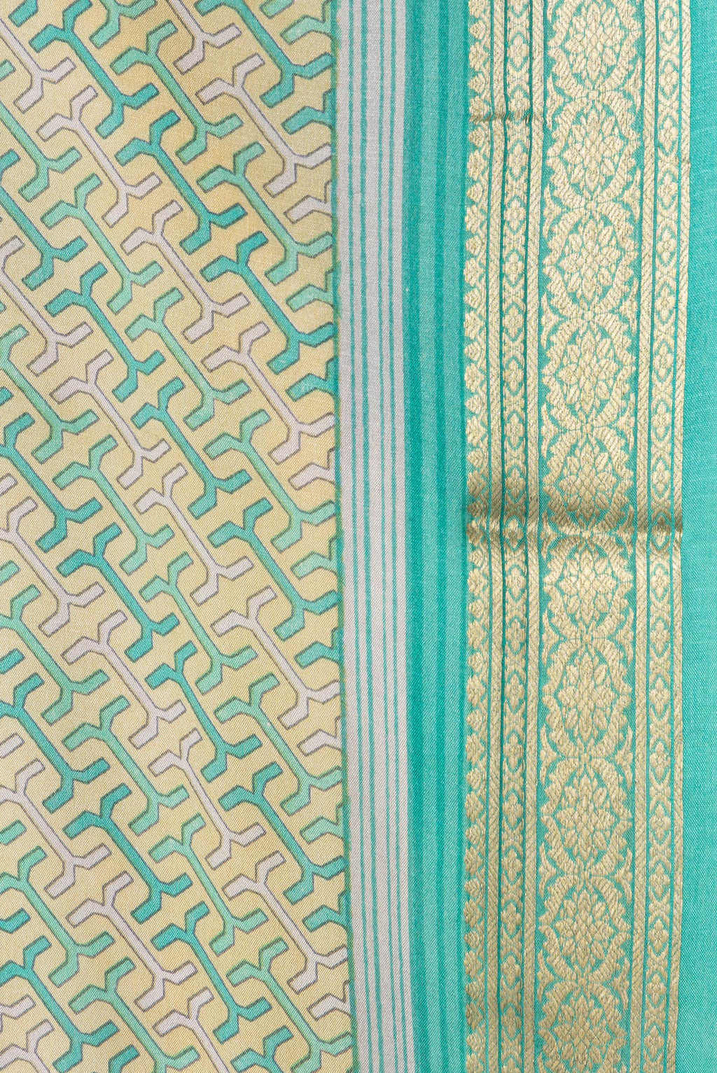 Border image of Sandal Dual Tone Mysore Crepe Saree with Printed design on the body and Zari Border. 