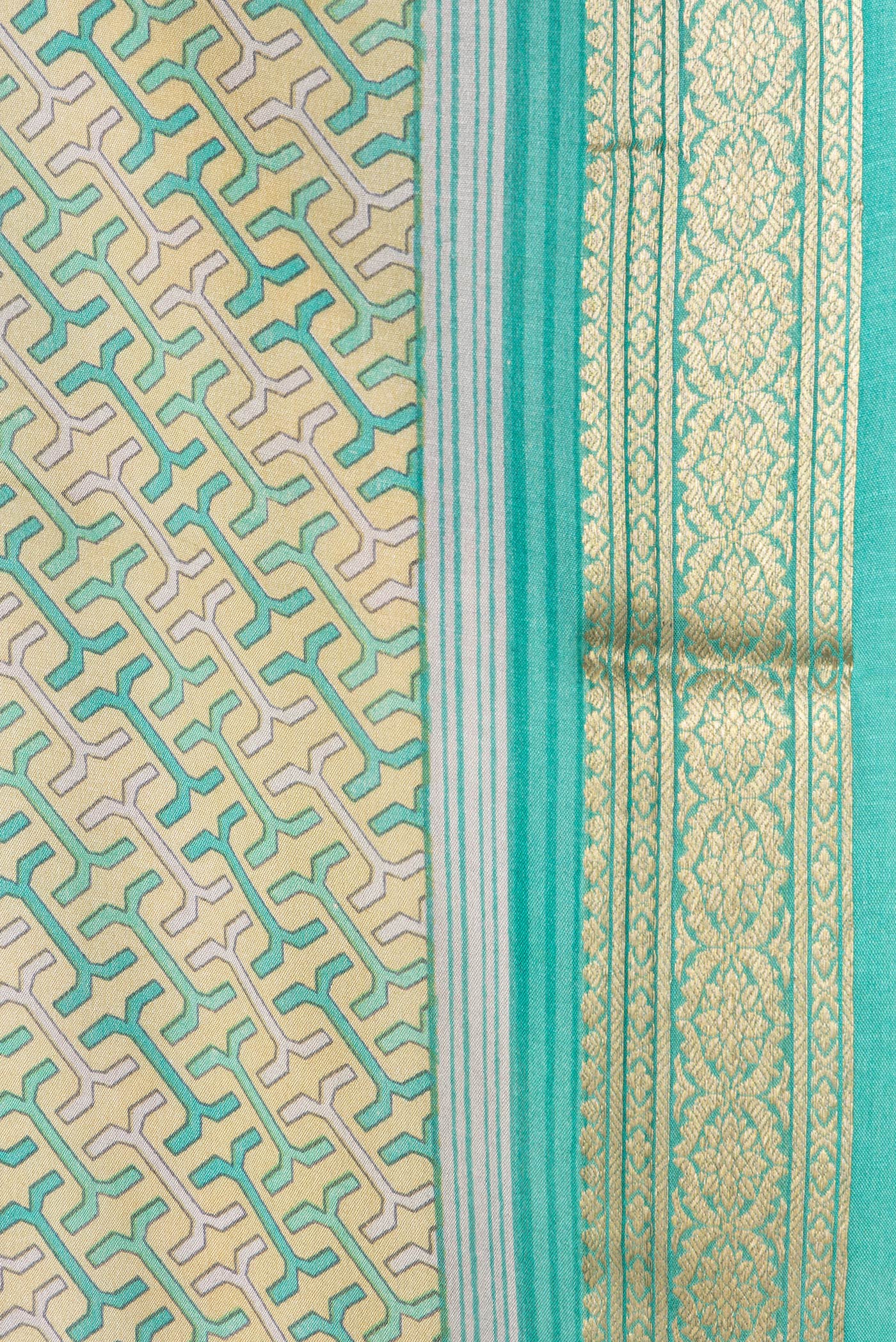 Border image of Sandal Dual Tone Mysore Crepe Saree with Printed design on the body and Zari Border. 