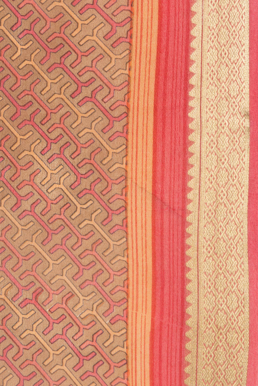 Border image of Brown Dual Tone Mysore Crepe Saree with Printed design on the body and Zari Border. 
