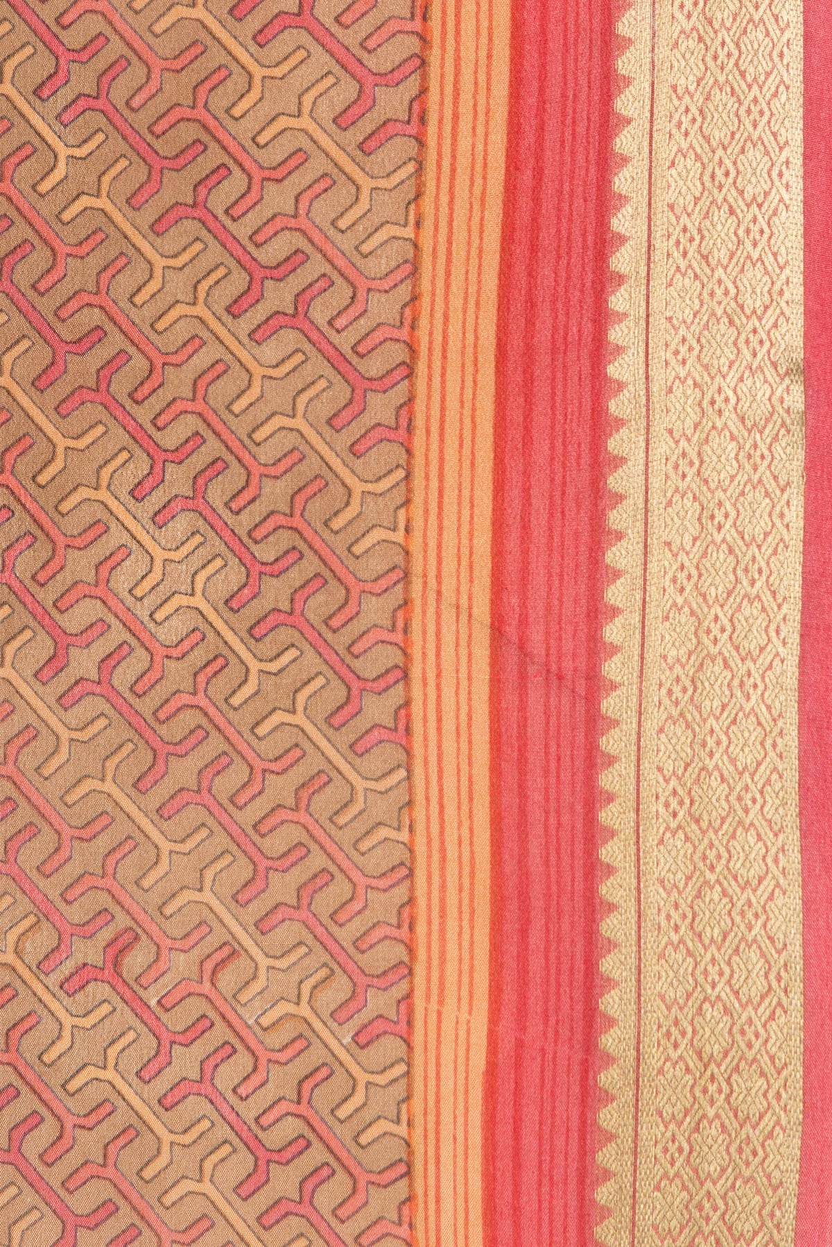 Border image of Brown Dual Tone Mysore Crepe Saree with Printed design on the body and Zari Border. 