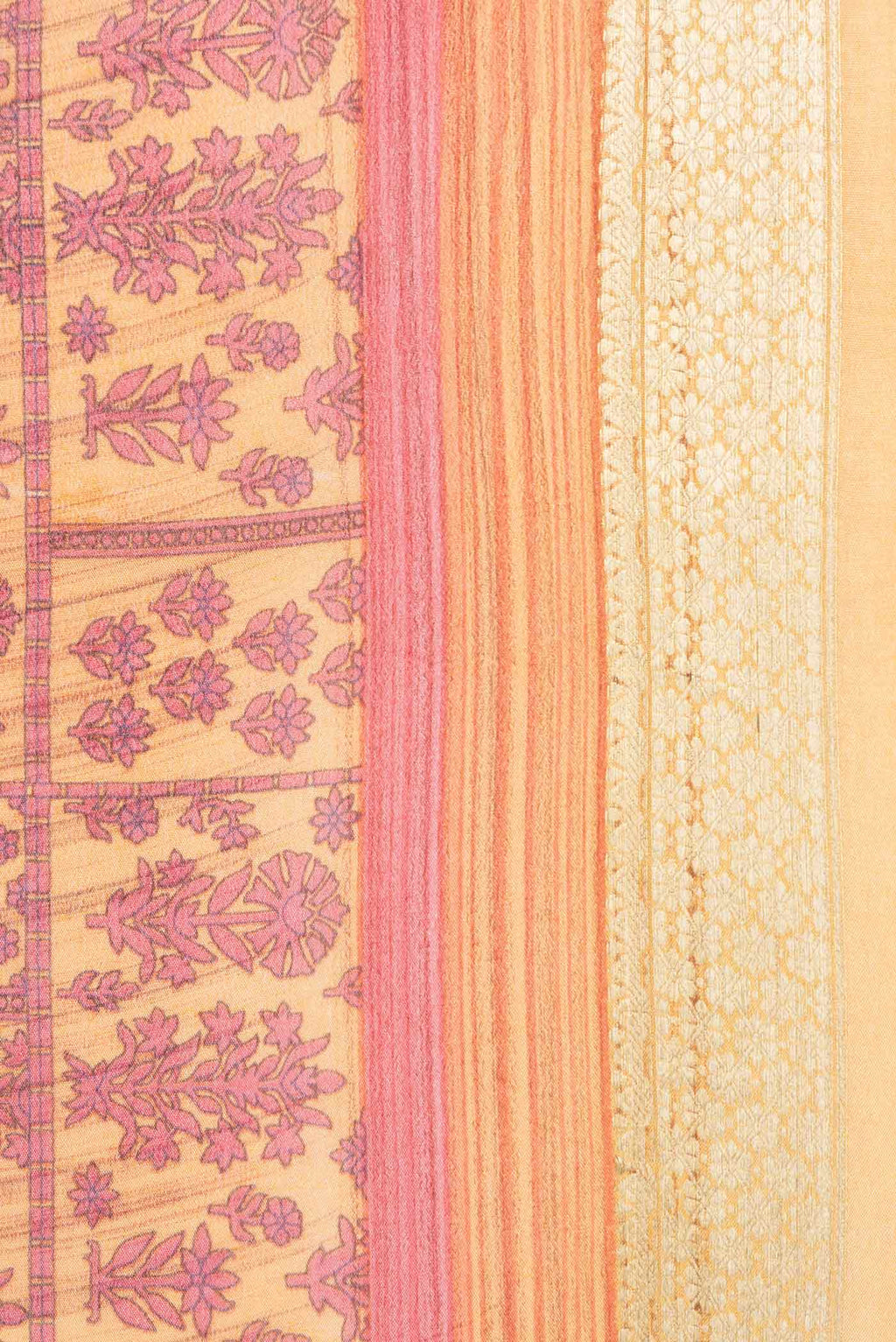 Border image of Sandal Dual Tone Mysore Crepe Saree with Printed design on the body and Zari Border. 