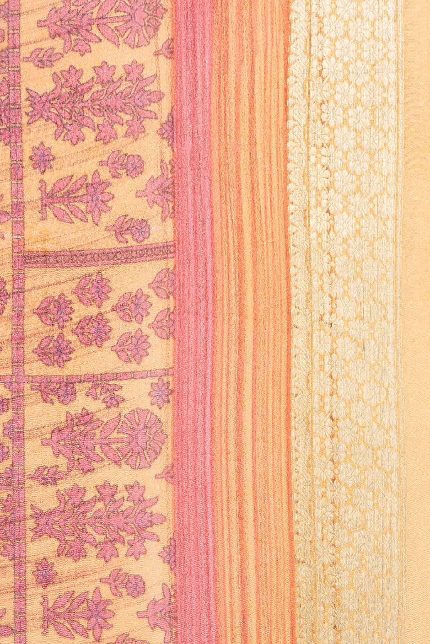 Border image of Sandal Dual Tone Mysore Crepe Saree with Printed design on the body and Zari Border. 