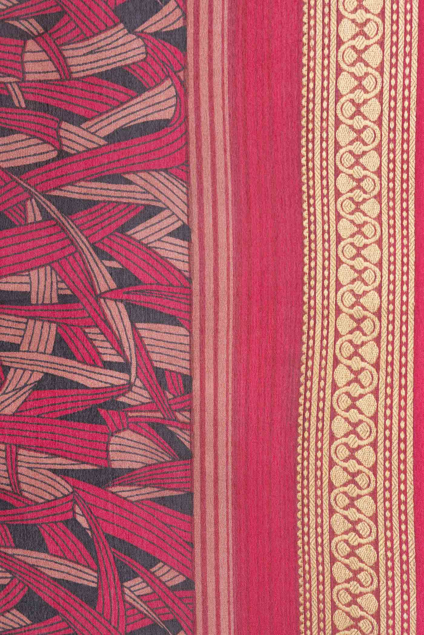 Border image of Black Dual Tone Mysore Crepe Saree with Printed design on the body and Zari Border. 