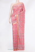 Pink Dual Tone Kanchipuram Silk Saree with Printed design on the body and Zari Border.  displayed on a mannequin