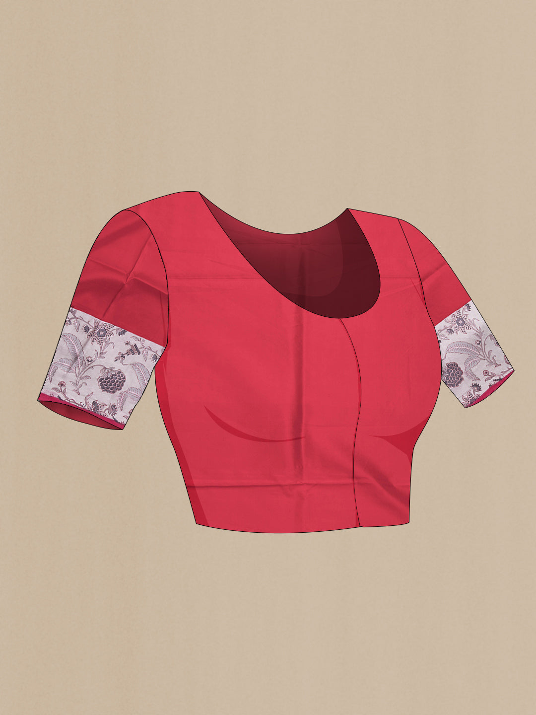 Close up image of the blouse of Red Kanchipuram Silk Saree with Zari Butta on the body and Printed Border. 
