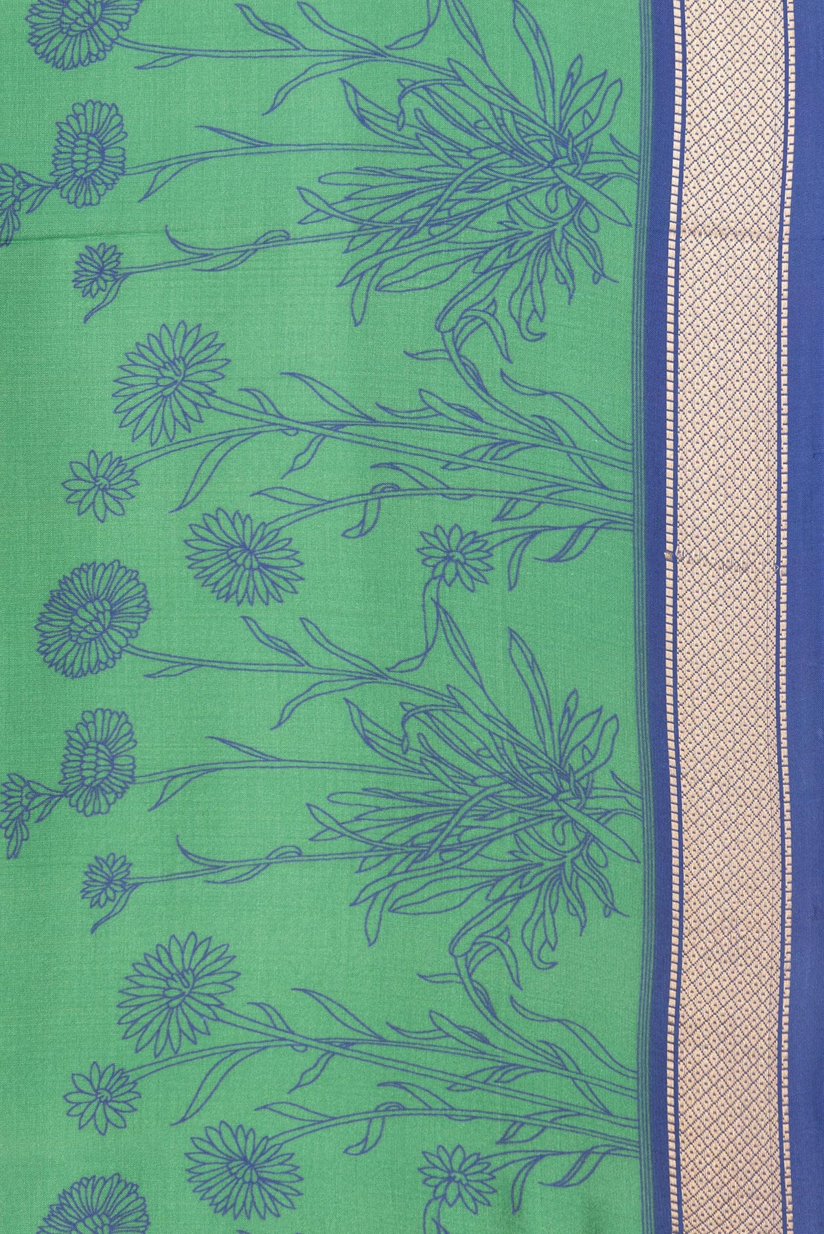 Border image of Pure Silk Green Dual Tone Kanchipuram Saree with Printed design on the body and Zari Border. 