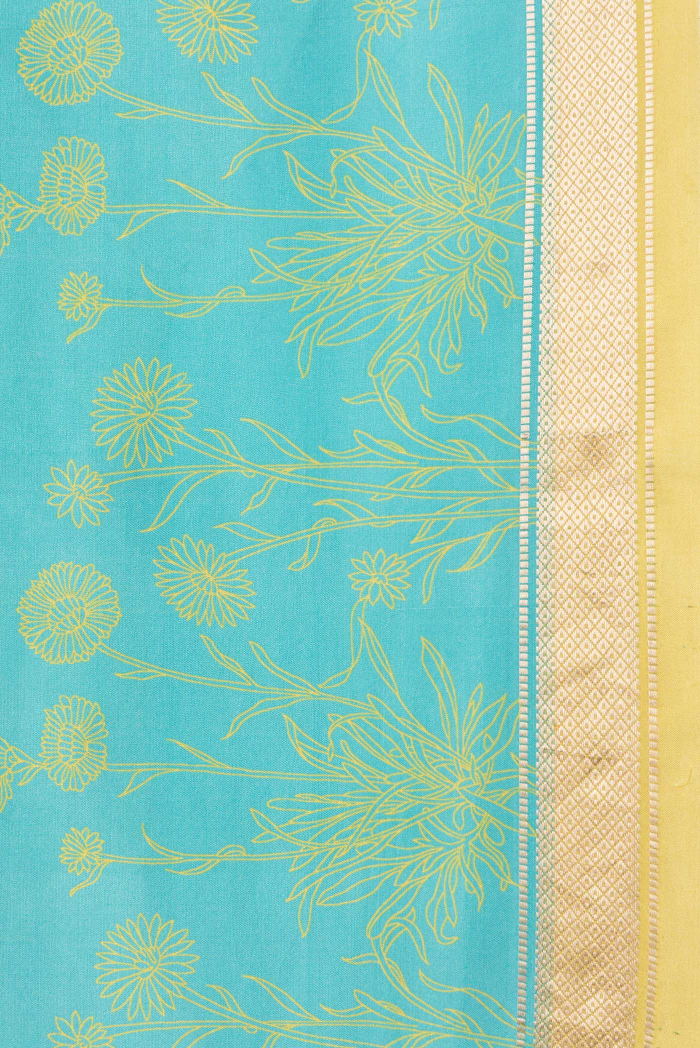 Border image of Sky Blue Dual Tone Printed Silk Saree with Printed design on the body and Fancy Border. 