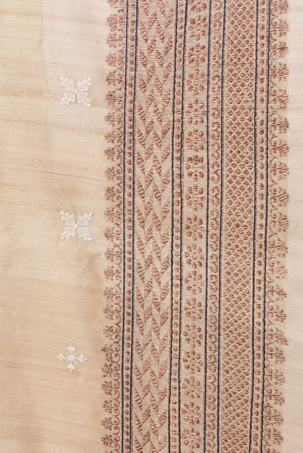 Border image of Beige Dual Tone Tussar Silk Saree with Embroidery on the body and Zari Border. 