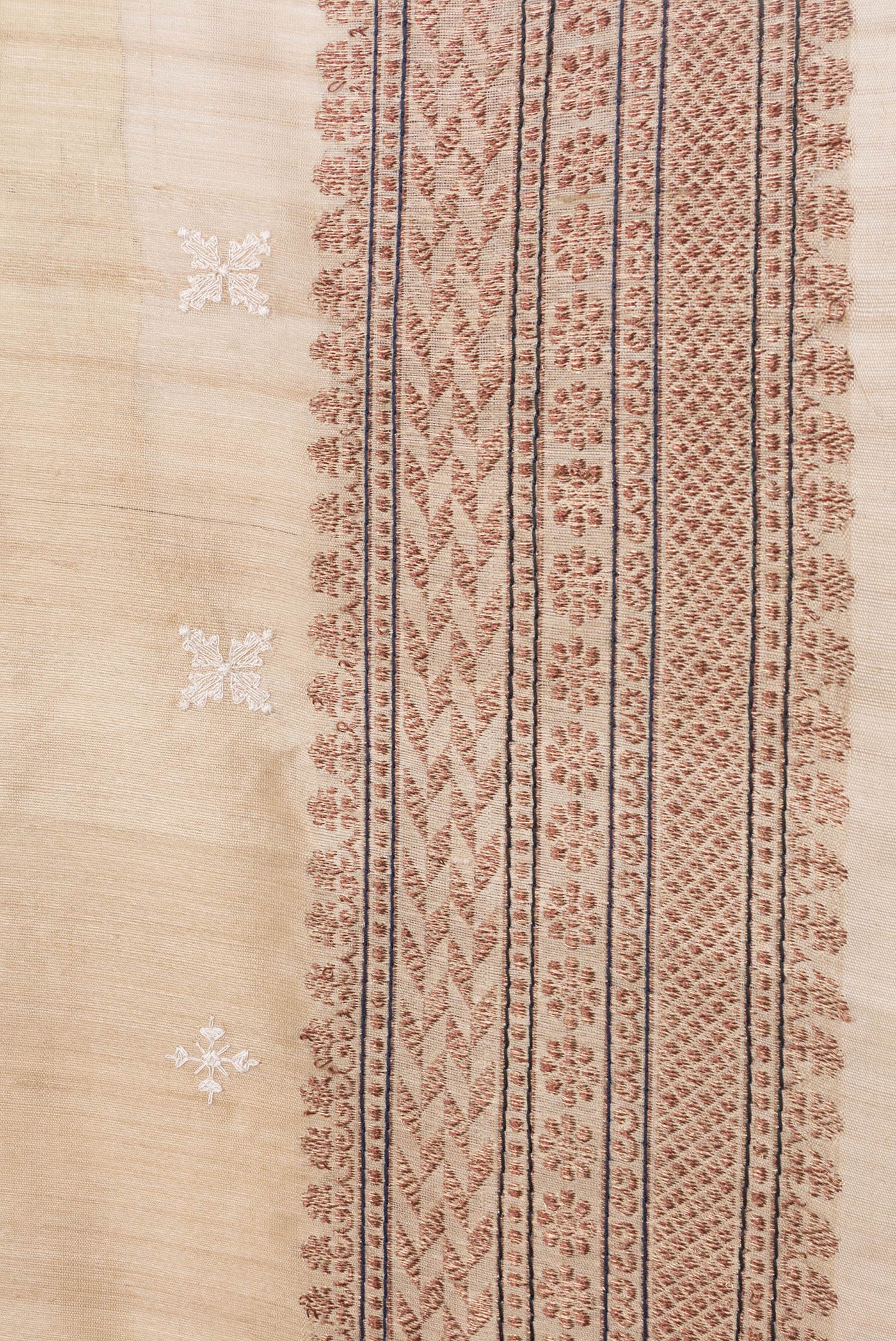 Border image of Beige Dual Tone Tussar Silk Saree with Embroidery on the body and Zari Border. 