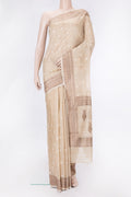 Beige Dual Tone Tussar Silk Saree with Embroidery on the body and Zari Border.  displayed on a mannequin