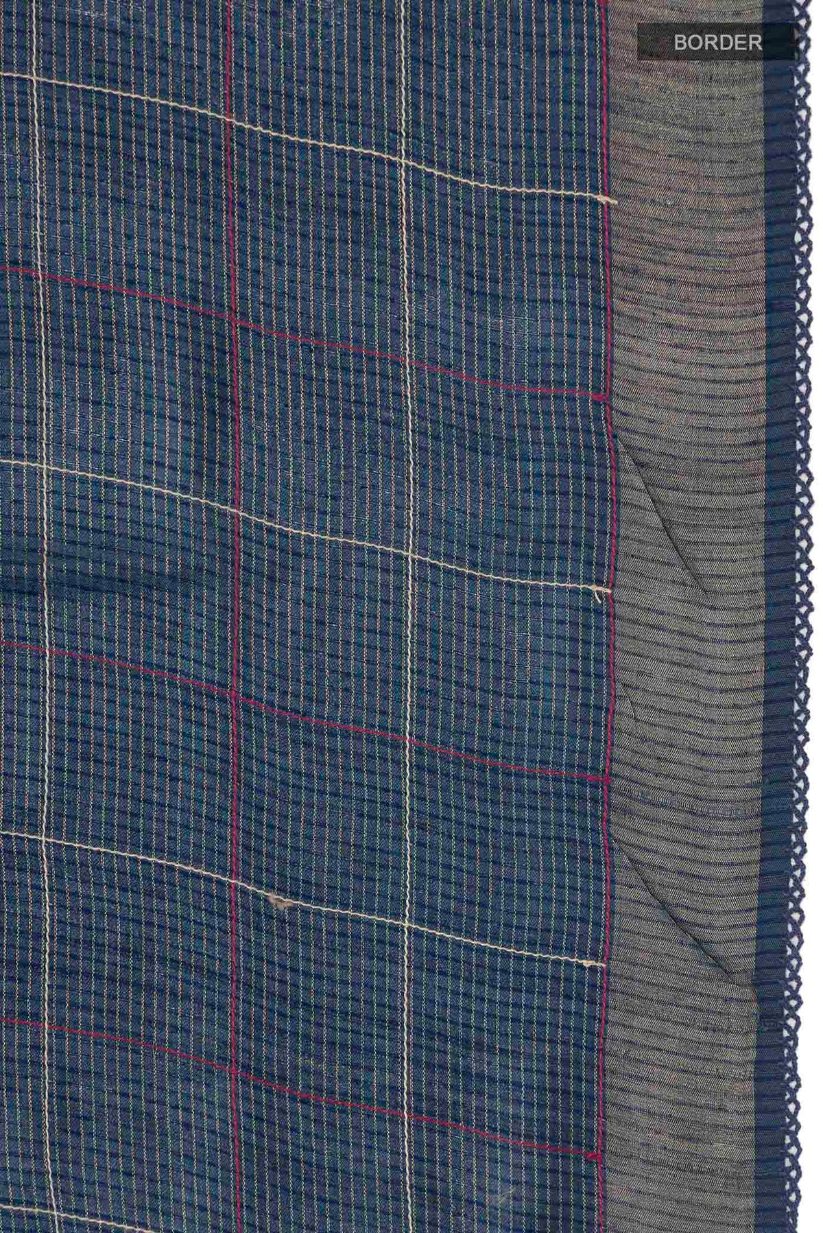 Border image of Blue Bhagalpuri Tussar Silk Saree with Stripes on the body and Zari Border